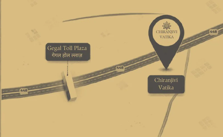 Location map showing Chiranjivi Vatika beside Gegal Toll Plaza on NH 448