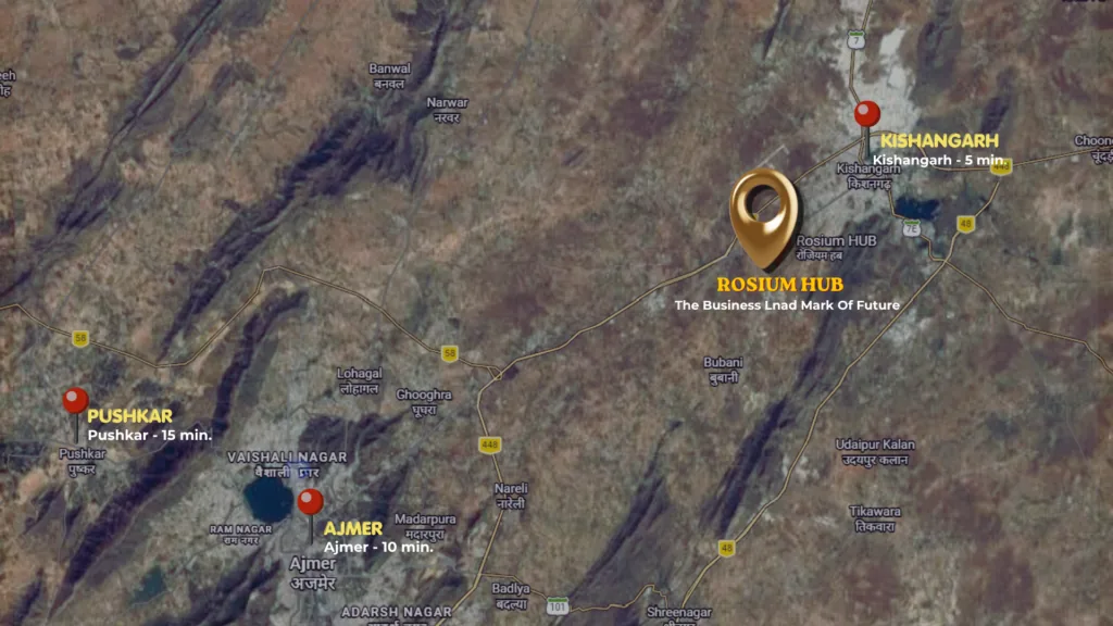 Rosium Hub connectivity map to Kishangarh, Ajmer and Pushkar
