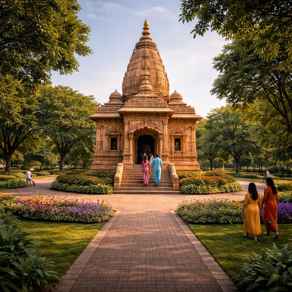 Community temple with landscaped gardens at The World City