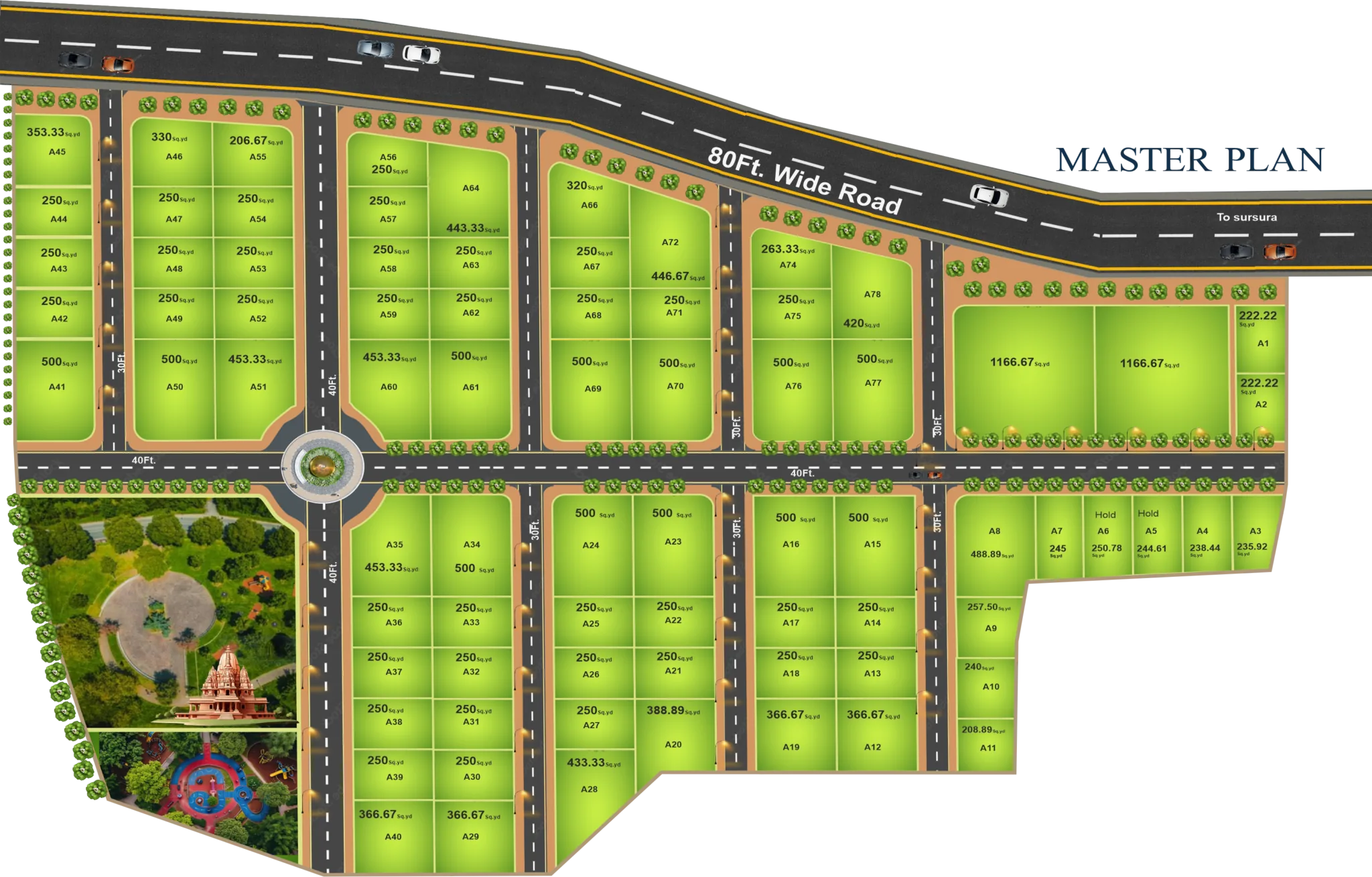 The World City master plan showing plots, roads, roundabout and green zones