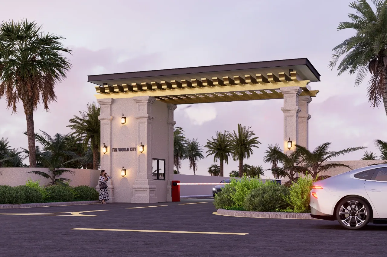 The World City township entrance gate near Kishangarh Airport
