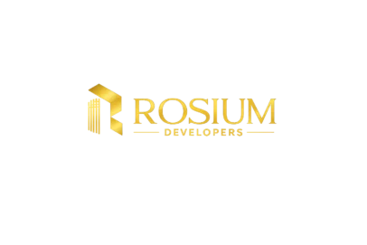 Gold Rosium Developers logo with modern architectural symbol on transparent background